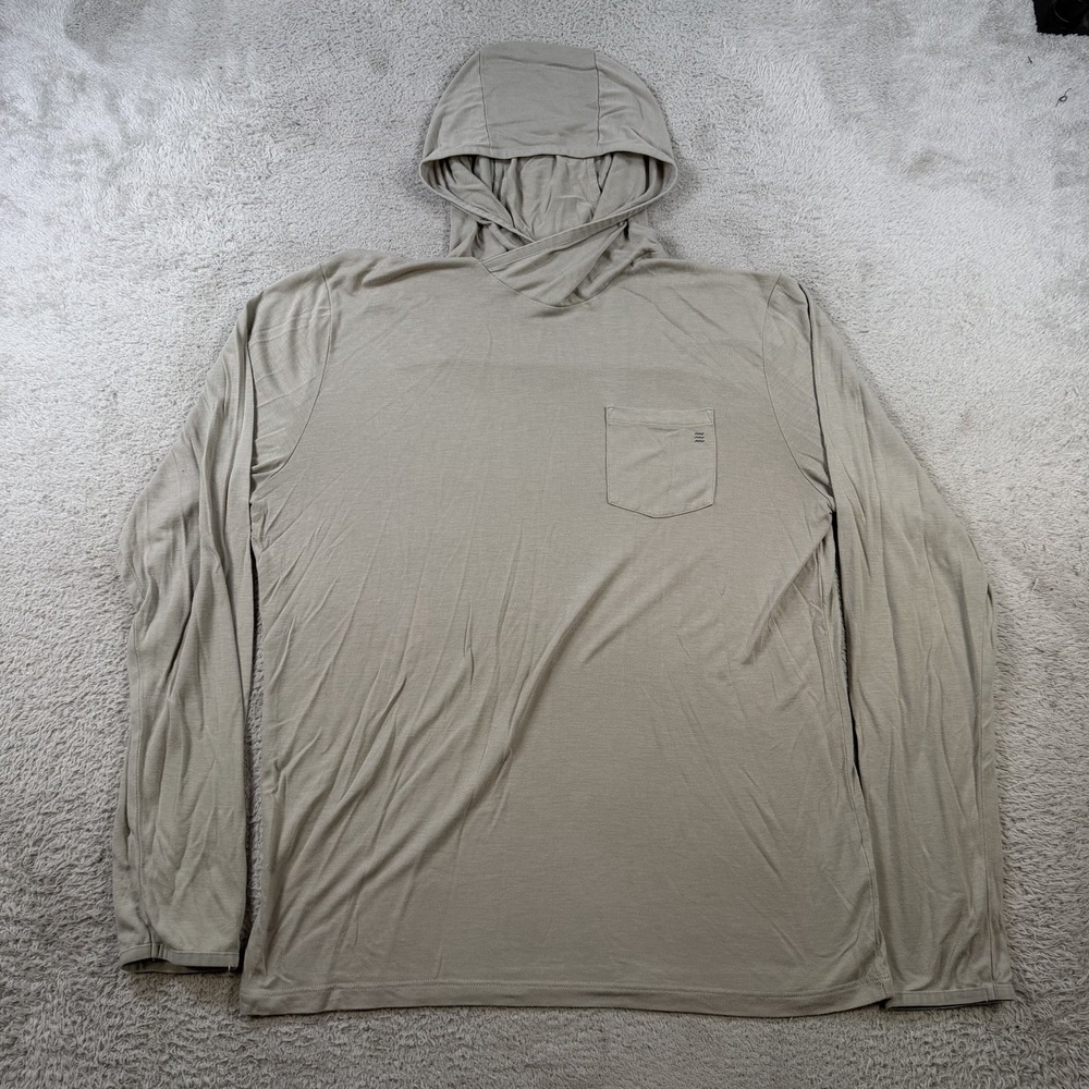 Free Fly Shirt Men Medium Beige Hooded Long Sleeve Lightweight Bamboo Pocket Sun